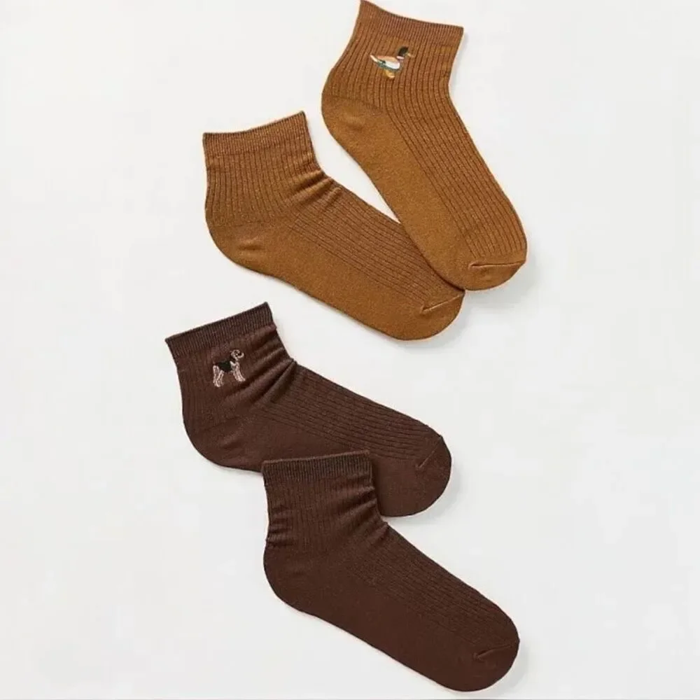 Anthropologie Trouser Icon Socks Set Hunting Dog Duck Earth Tone NWT